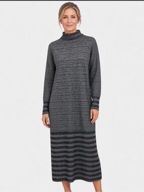 Anthro Self Contrast S Turtleneck Dress Lightweight Rib Sweater‎ Knit USA Sample